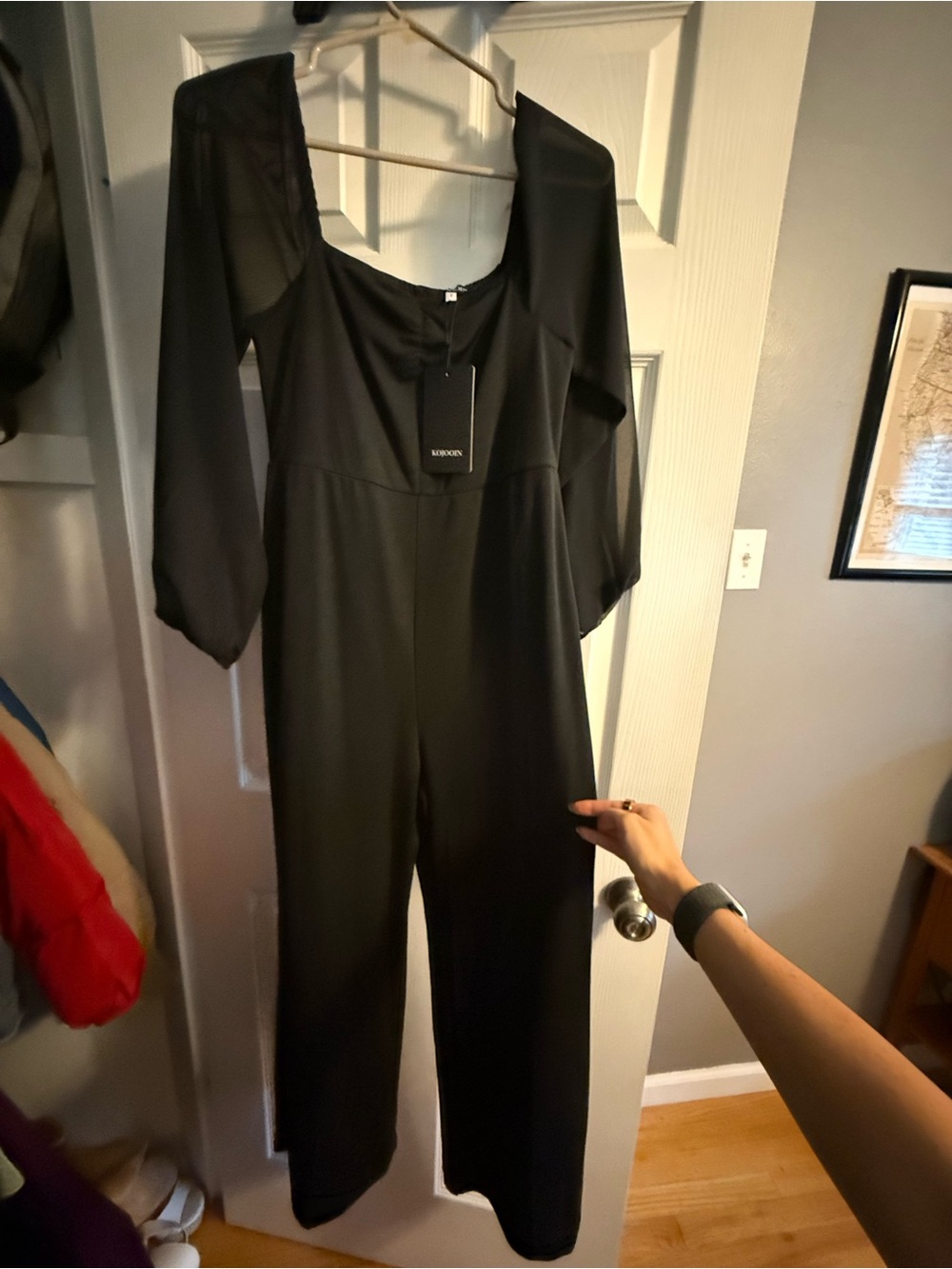 NWT Black Square-Neck Long-Sleeve Jumpsuit